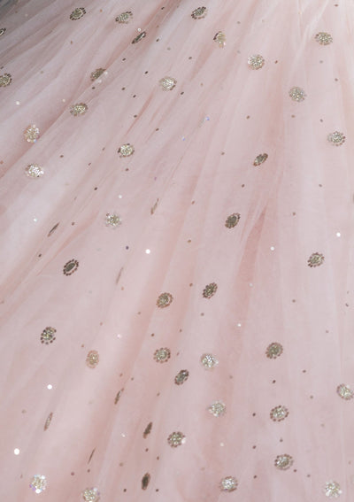 Peach Pink Embellished Net Designer Gown-Koskii