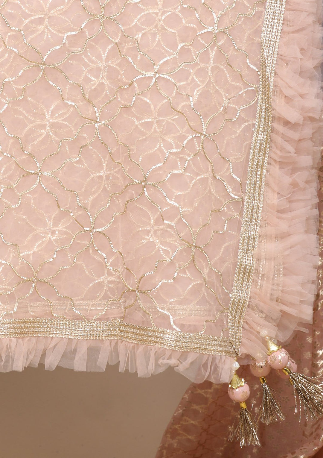 Peach Pink Cutdana Work Brocade Designer Lehenga-Koskii