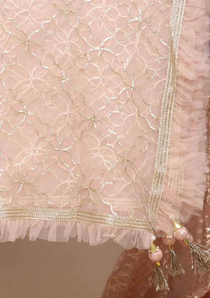 Peach Pink Cutdana Work Brocade Designer Lehenga-Koskii
