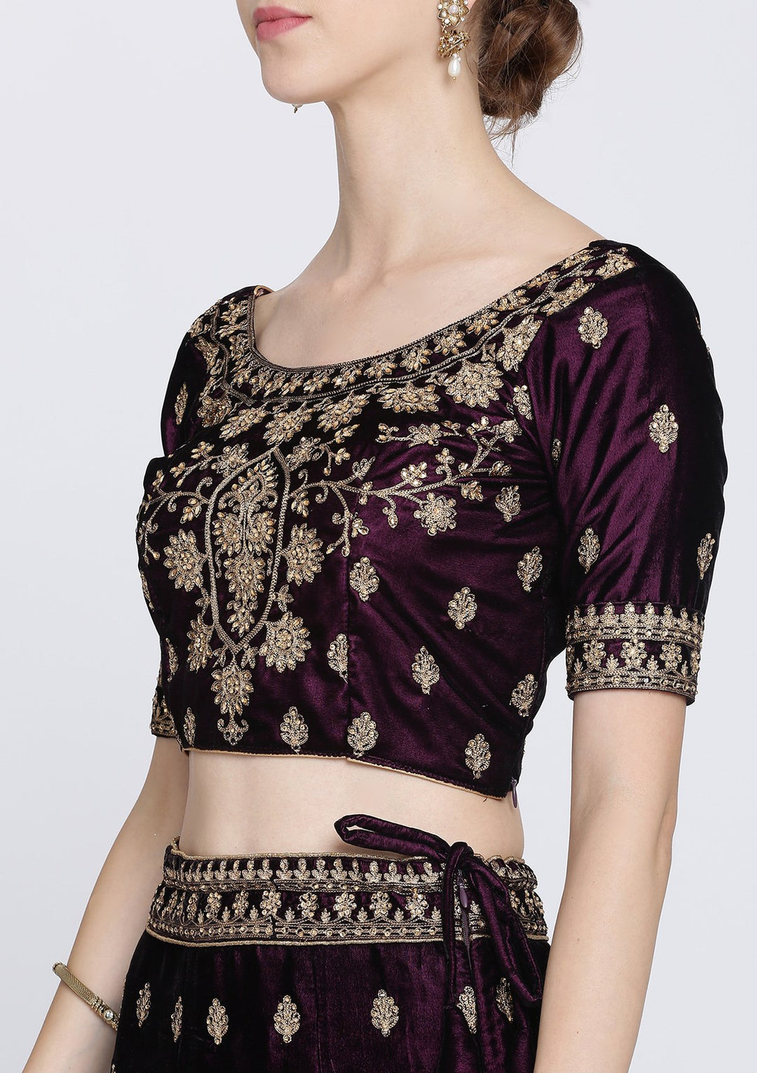 Wine Zariwork Velvet Designer Lehenga-Koskii