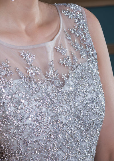 White Zardozi Work Net Ball Gown-Koskii