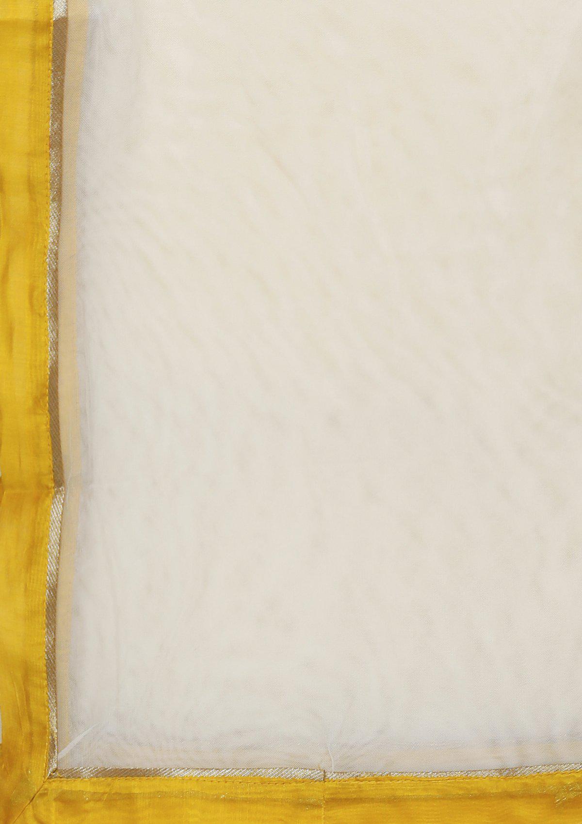 Cream and Yellow Thread Embroidered Silk Designer Gown-Koskii