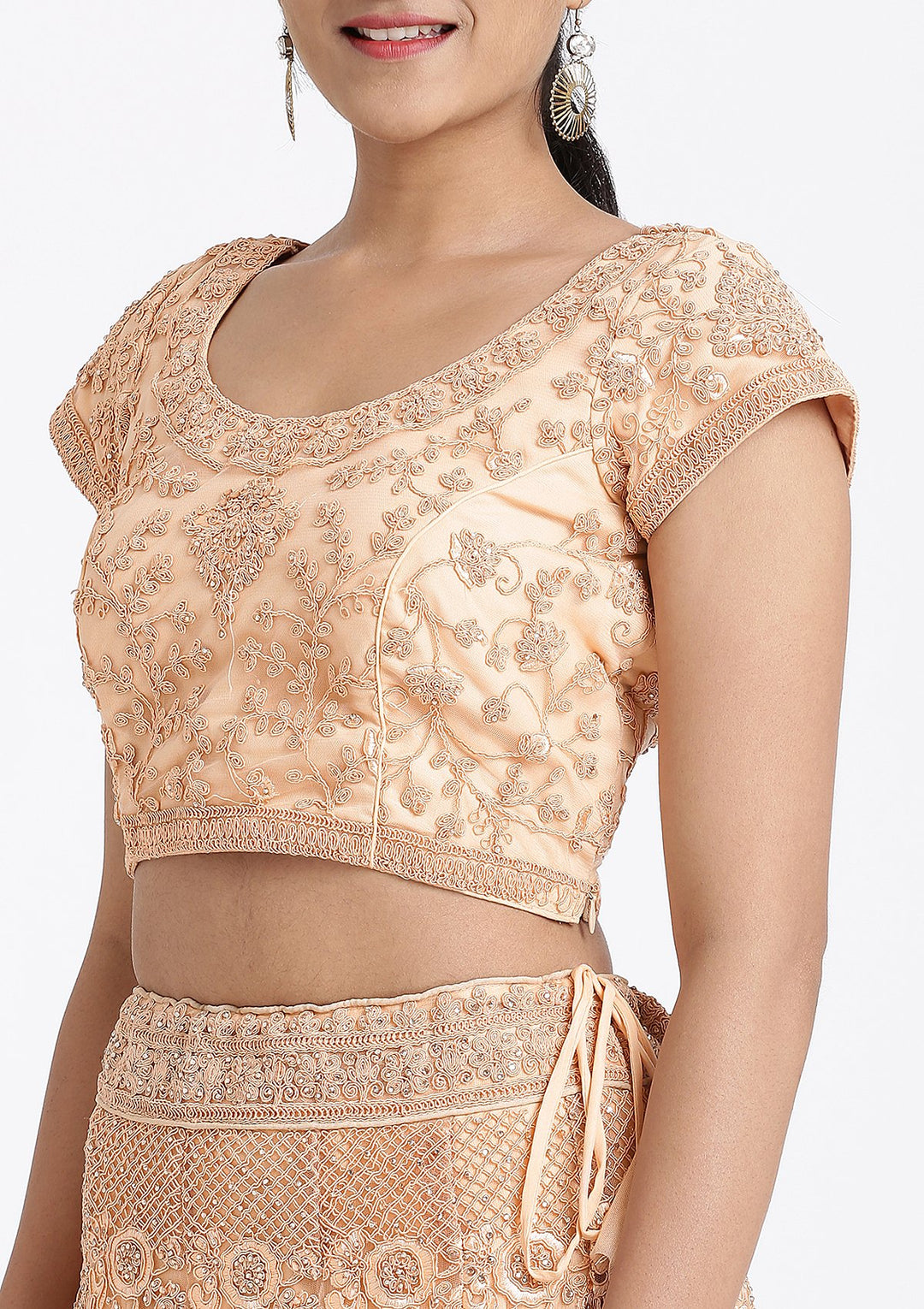 Peach Threadwork Net Designer Lehenga-Koskii