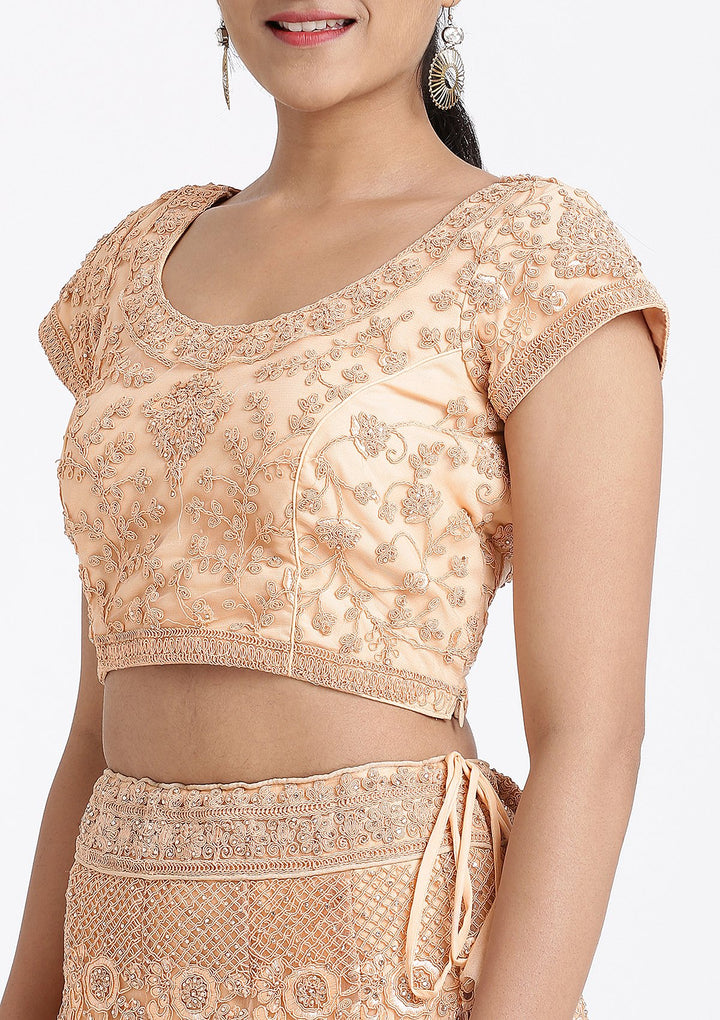 Peach Threadwork Net Designer Lehenga-Koskii