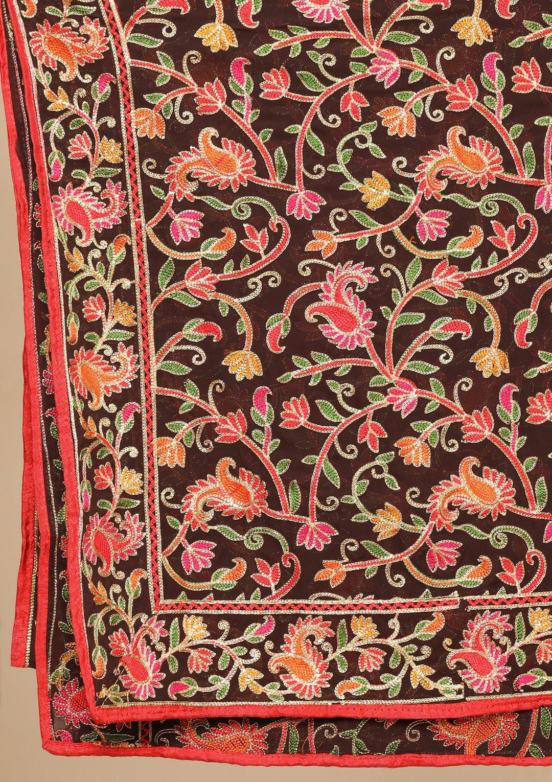 Brown Threadwork Designer Salwar Suit-Koskii