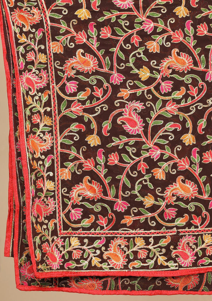 Brown Threadwork Designer Salwar Suit-Koskii