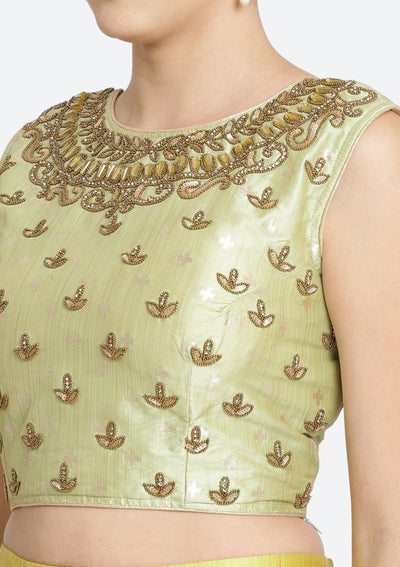 Yellow Pearlwork Art Silk Designer Lehenga-Koskii