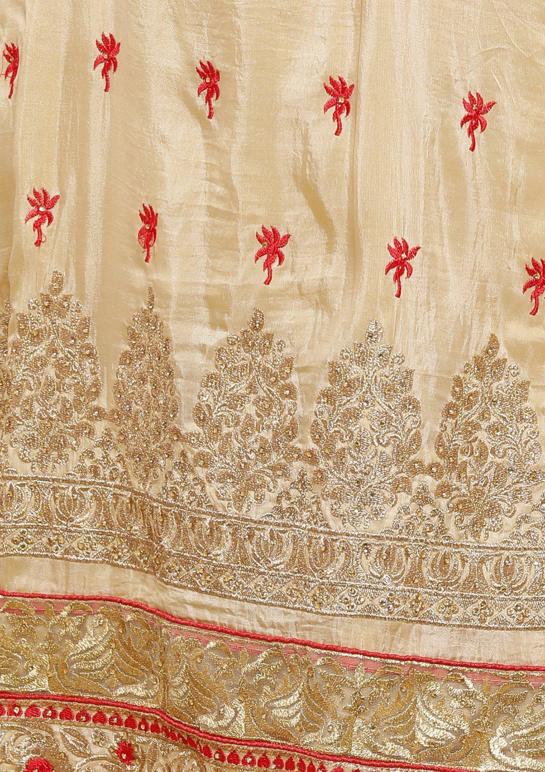 Beige and Red Silk Designer Salwar Suit-Koskii