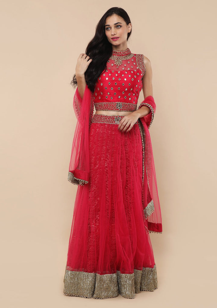 Pink Bead Work Silk Designer Lehenga-Koskii