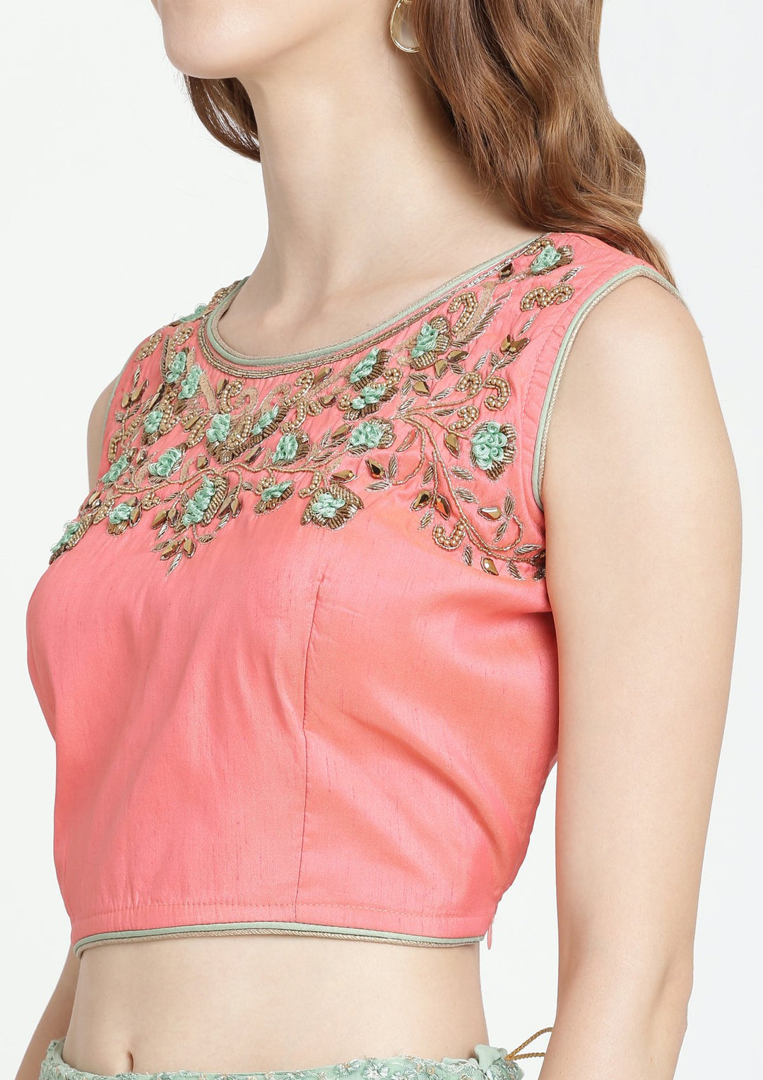 Pista Green Cutdana Net Designer Lehenga-Koskii