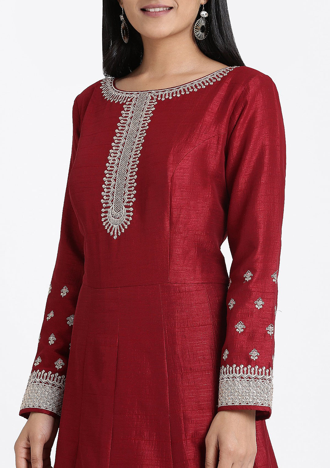 Maroon Zariwork Rawsilk Designer Gown-Koskii