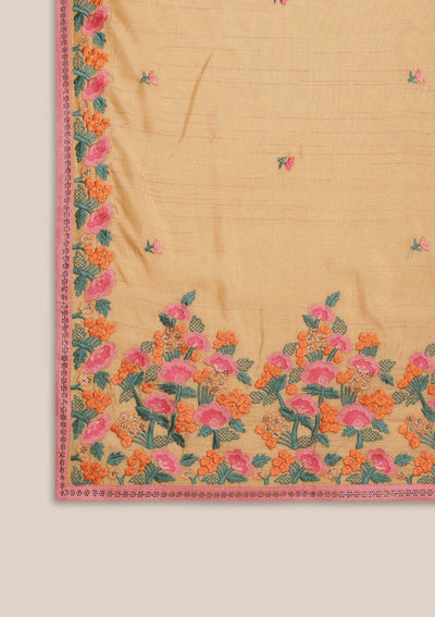 Beige Threadwork Art Silk Designer Saree-Koskii