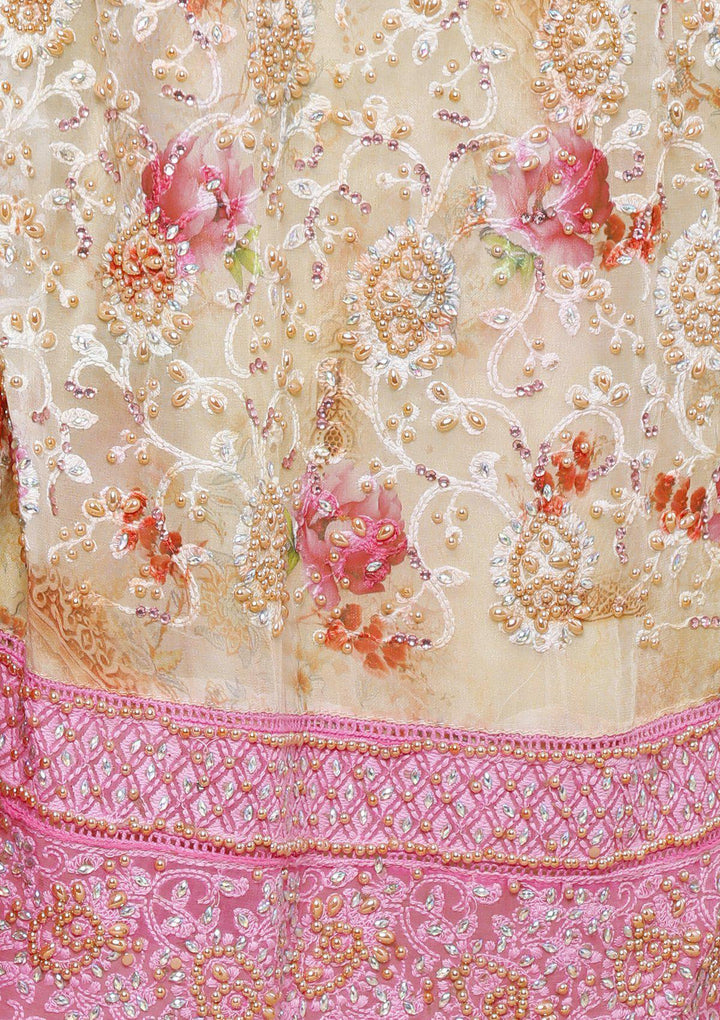Cream and Pink Georgette Designer Salwar Suit-Koskii