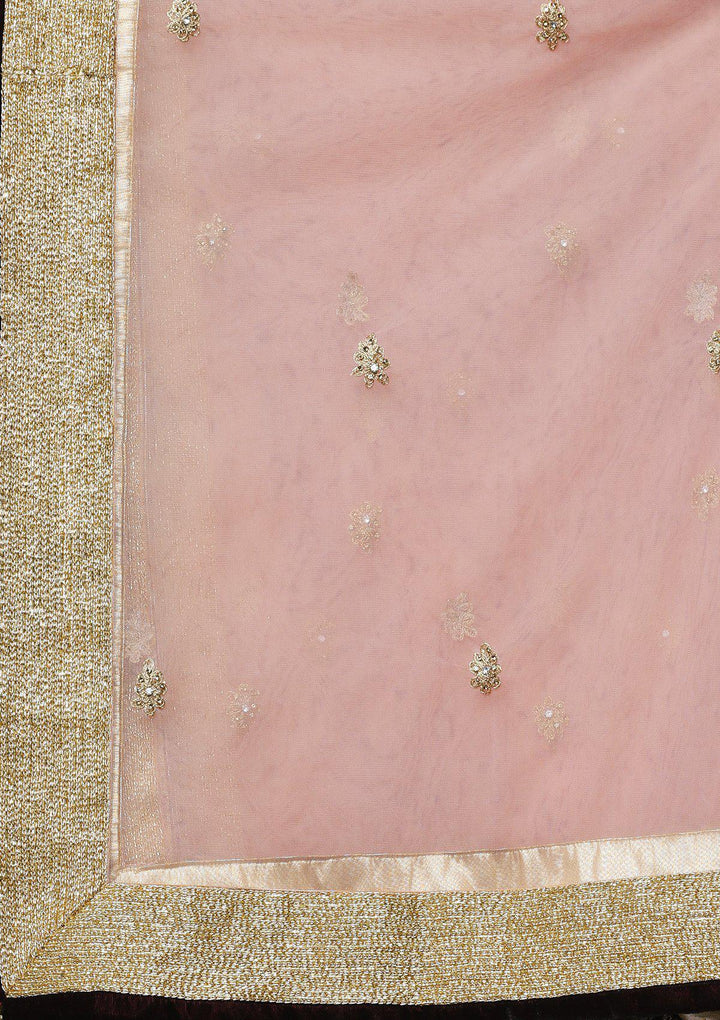 Maroon and Pink Embellished Velvet Designer Lehenga-Koskii
