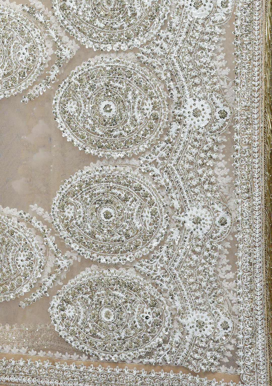 Beige Embellished Silk Designer Lehenga-Koskii