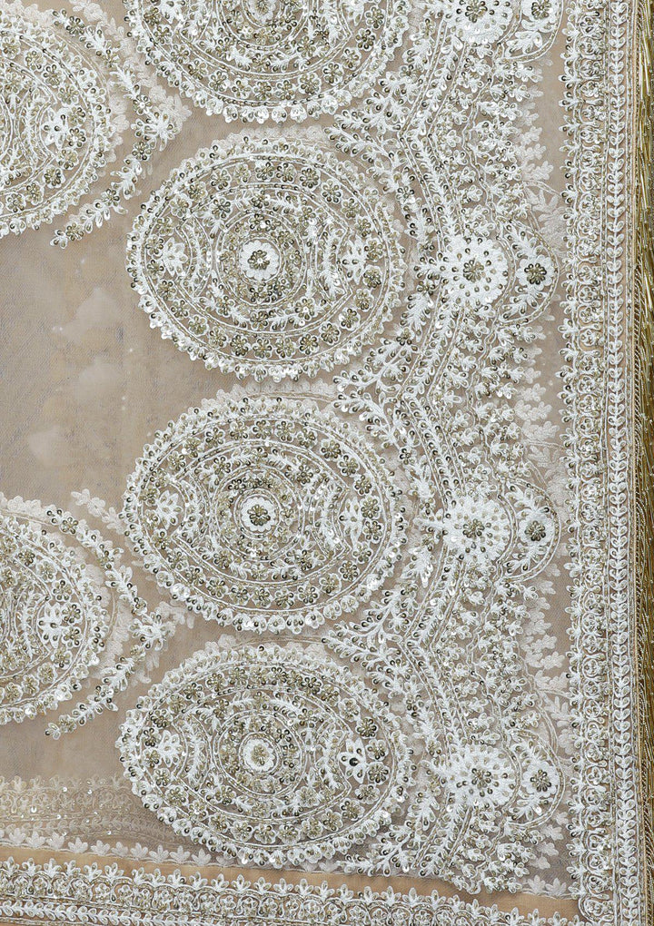 Beige Embellished Silk Designer Lehenga-Koskii