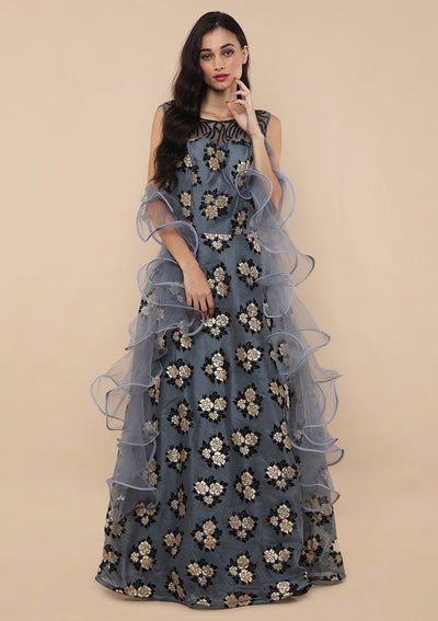 Grey Cutdana Work Silk Designer Gown-Koskii