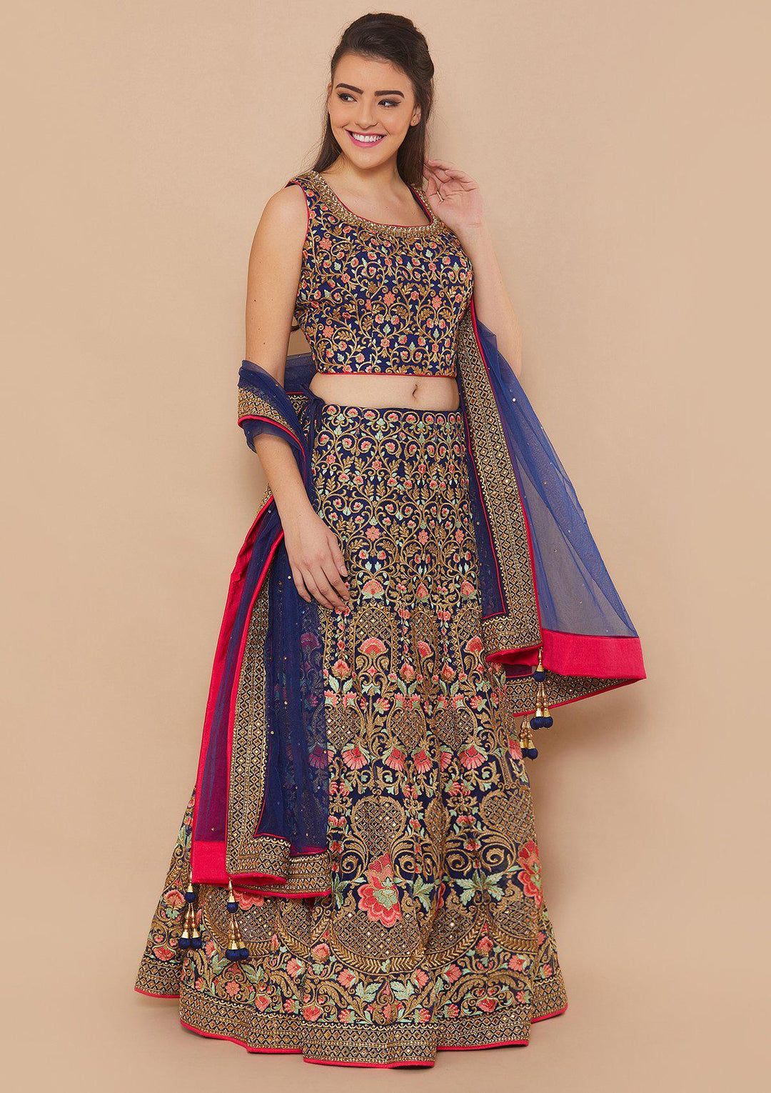 Blue Zariwork Net Designer Lehenga-Koskii
