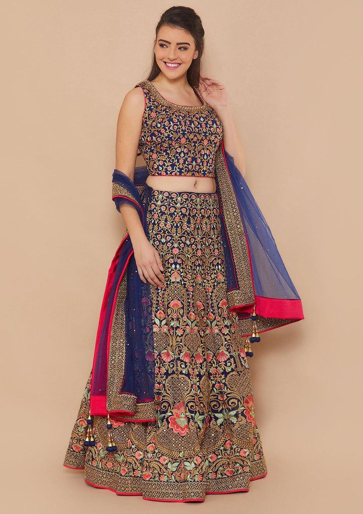 Blue Zariwork Net Designer Lehenga-Koskii