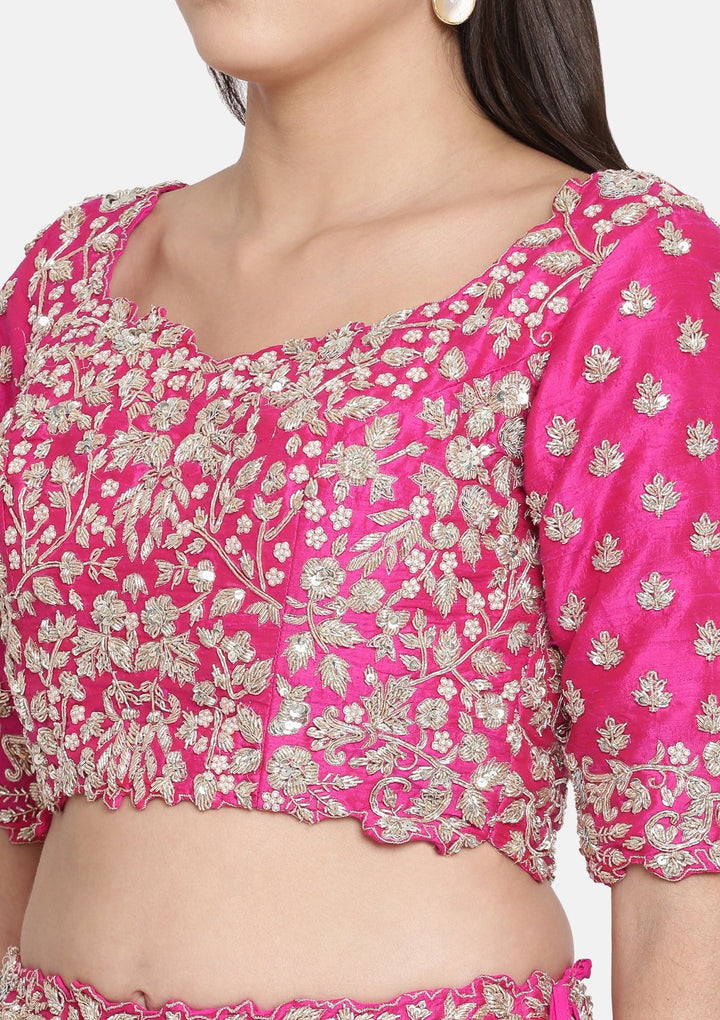 Magenta Zardozi Raw Silk Designer Lehenga-Koskii