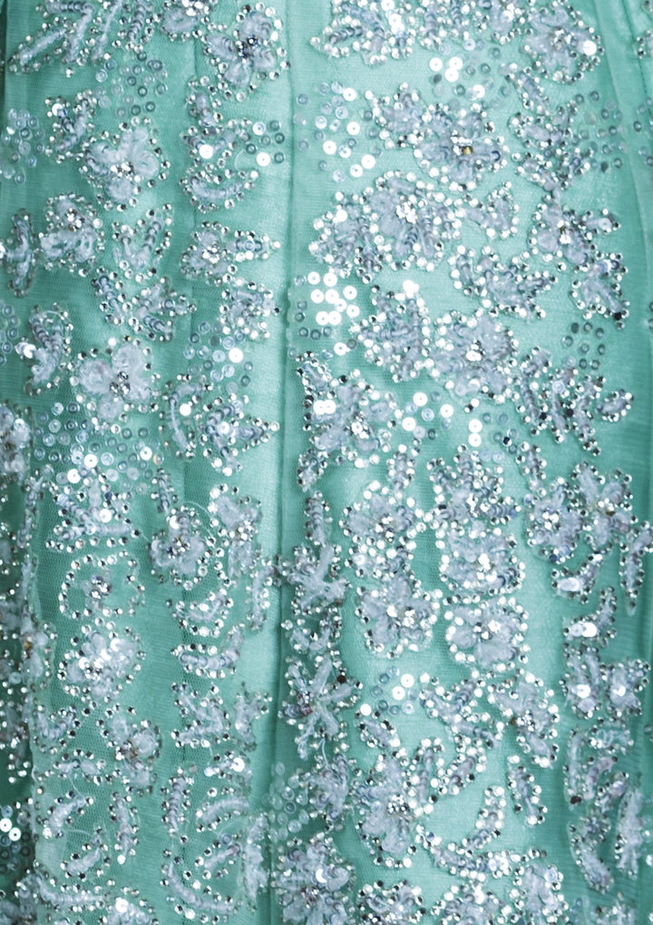 Pista Green Sequinned Net Designer Lehenga-Koskii