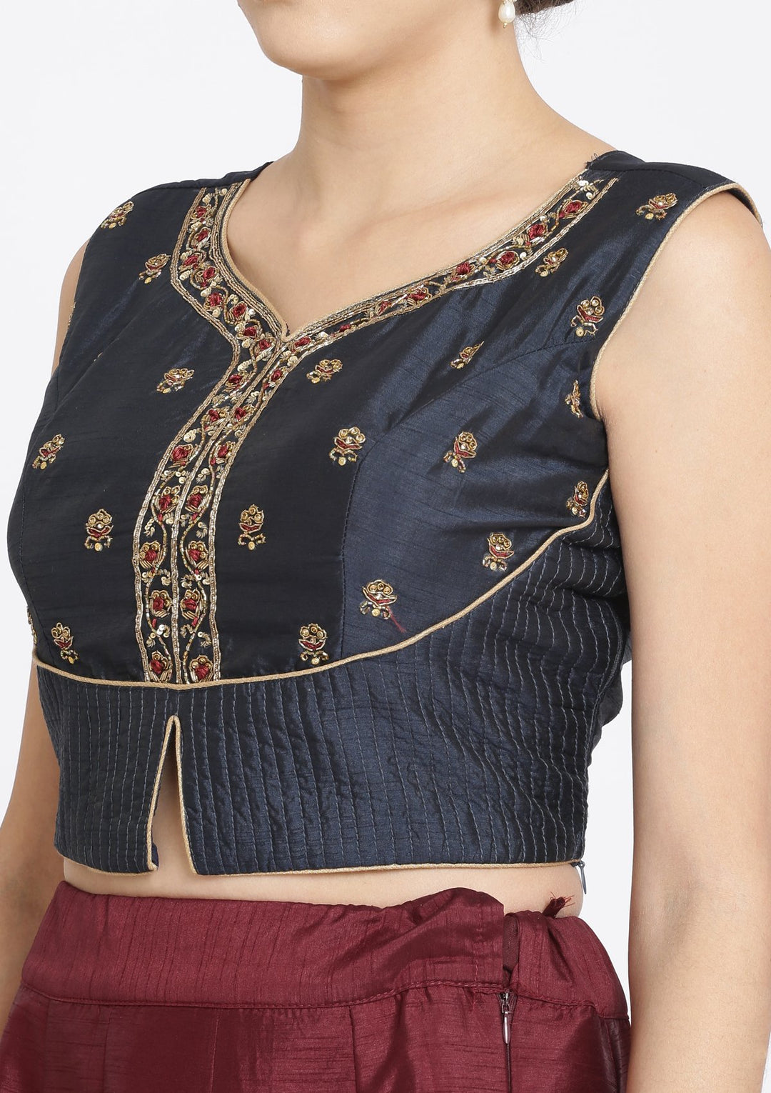 Maroon and Black Cutdana Rawsilk Designer Lehenga-Koskii