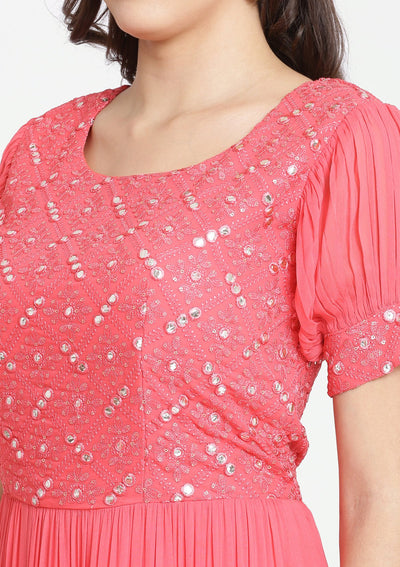 Ruby Chikankari Georgette Designer Gown-Koskii