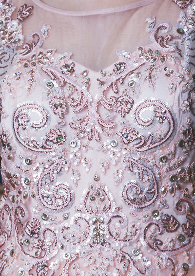 Peach Stone Work Net Designer Gown-Koskii