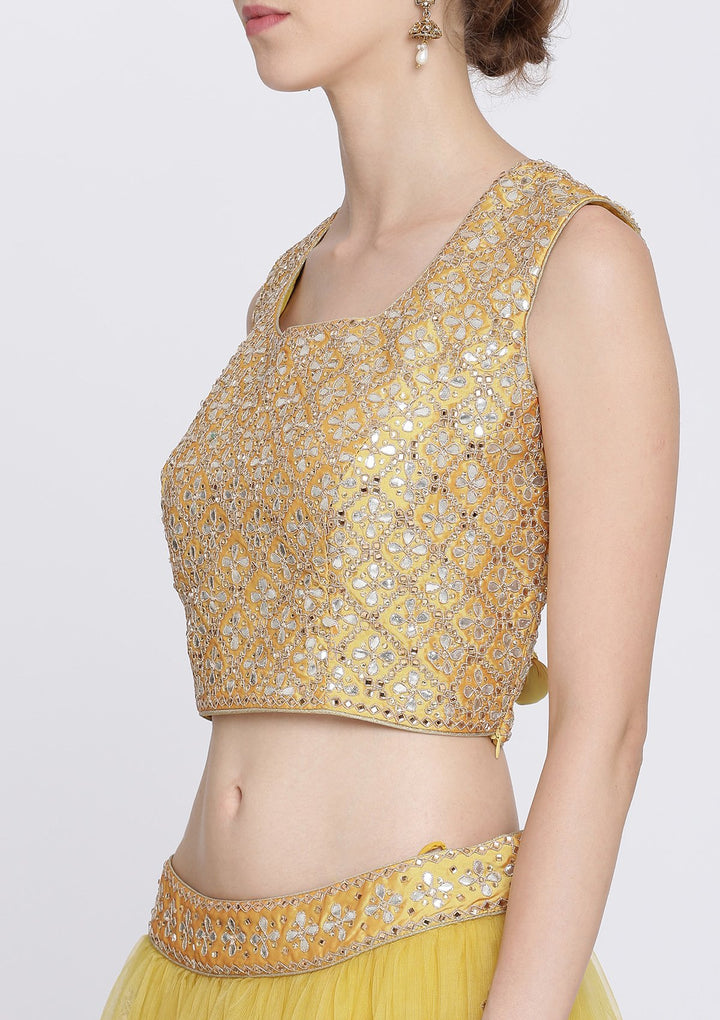Yellow Gotapatti Net Designer Lehenga-Koskii