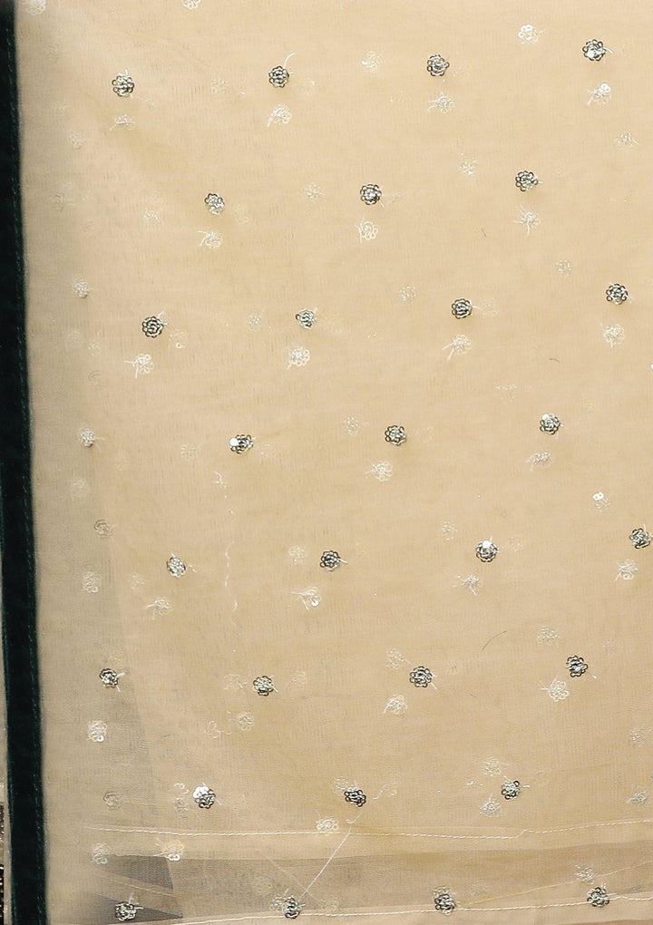 Bottle Green Sequinned Velvet Designer Lehenga-Koskii