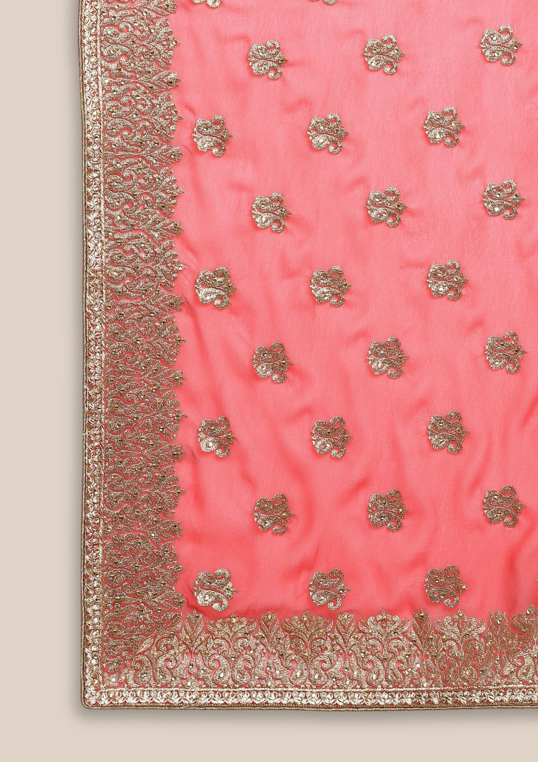 Red Zariwork Chiffon Designer Saree-Koskii