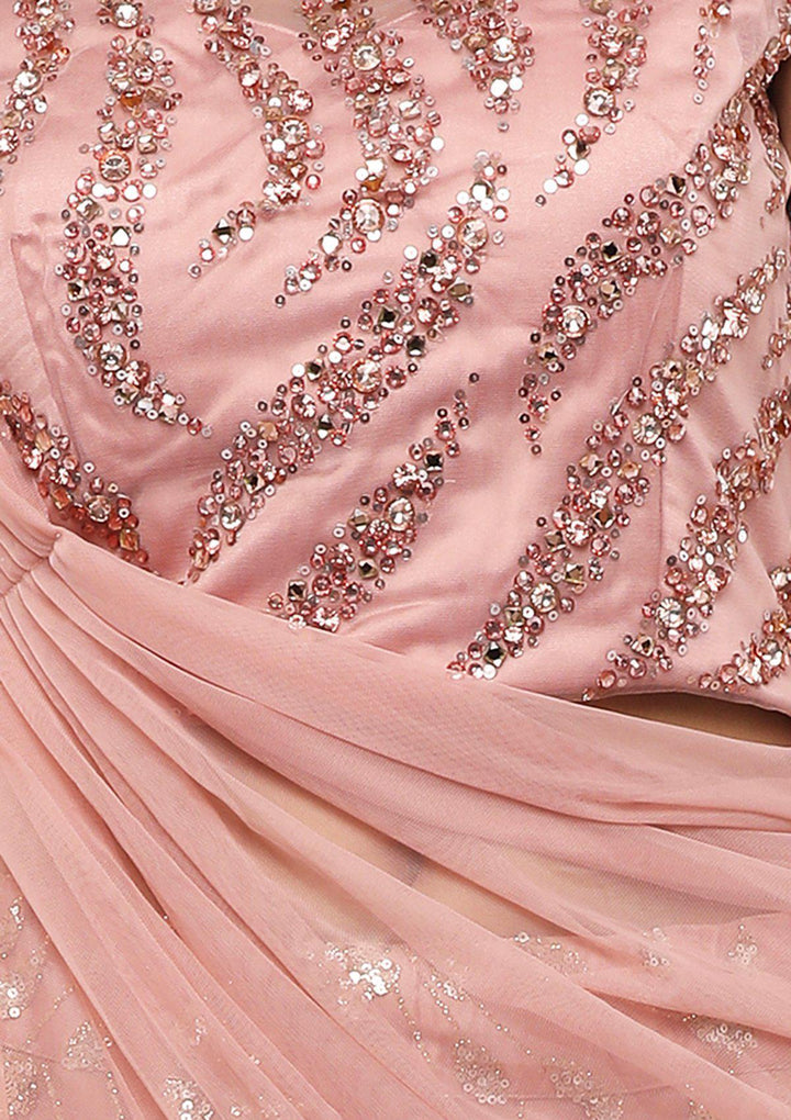 Dusty Rose Drape Net Designer Lehenga-Koskii