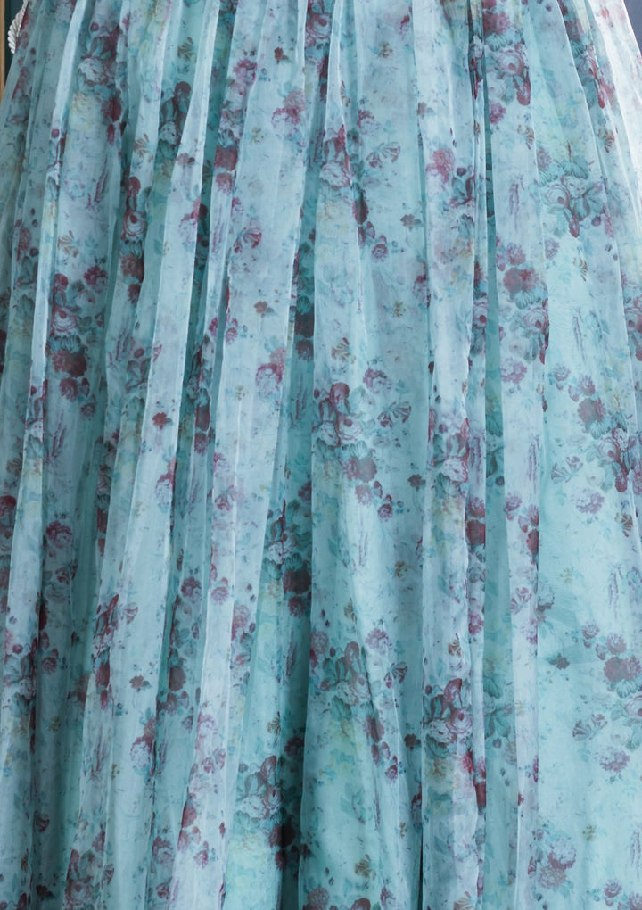 Sea Green Printed Designer Lehenga-Koskii