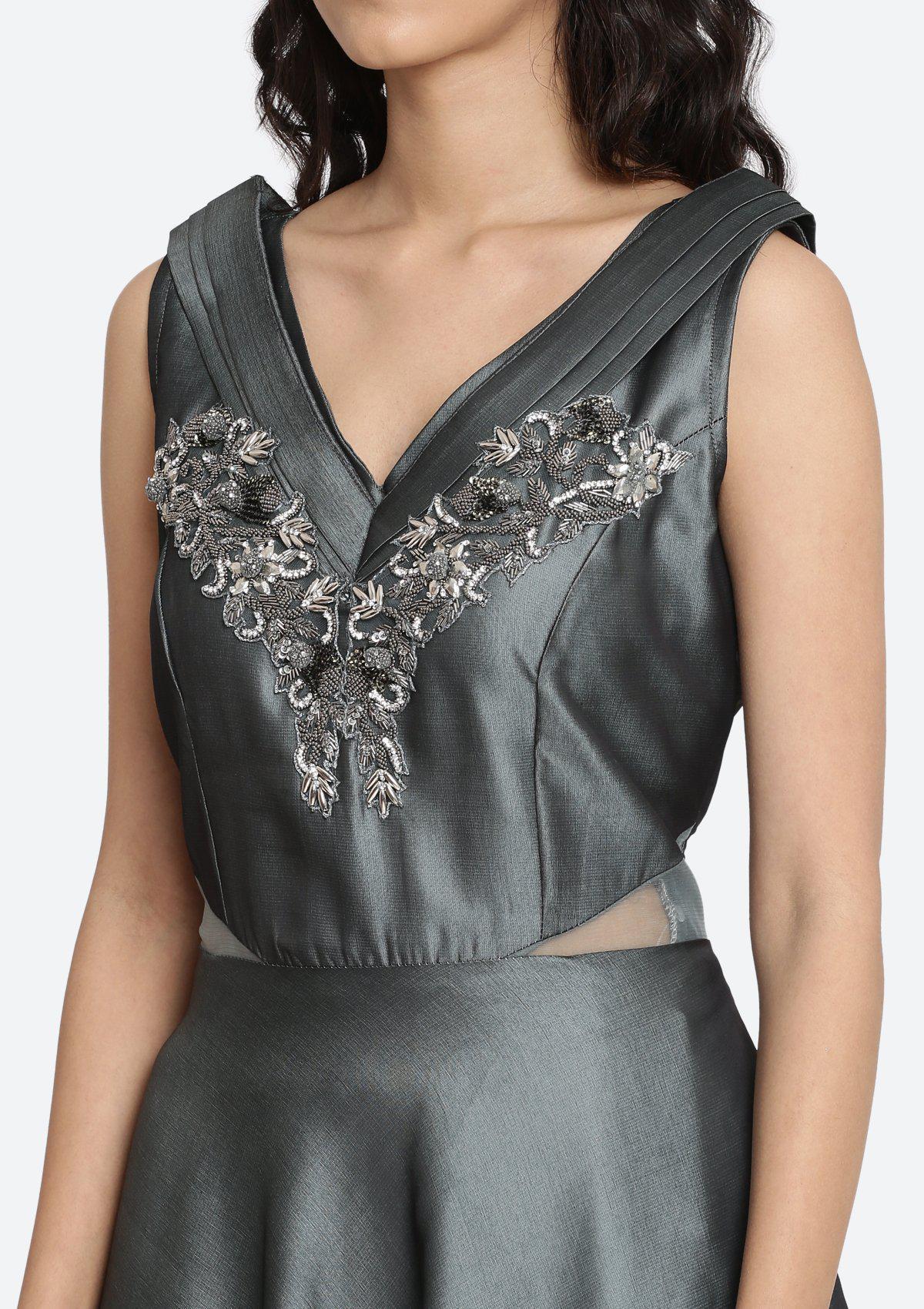 Mehendi Cutdana Taffeta Silk Designer Gown-Koskii