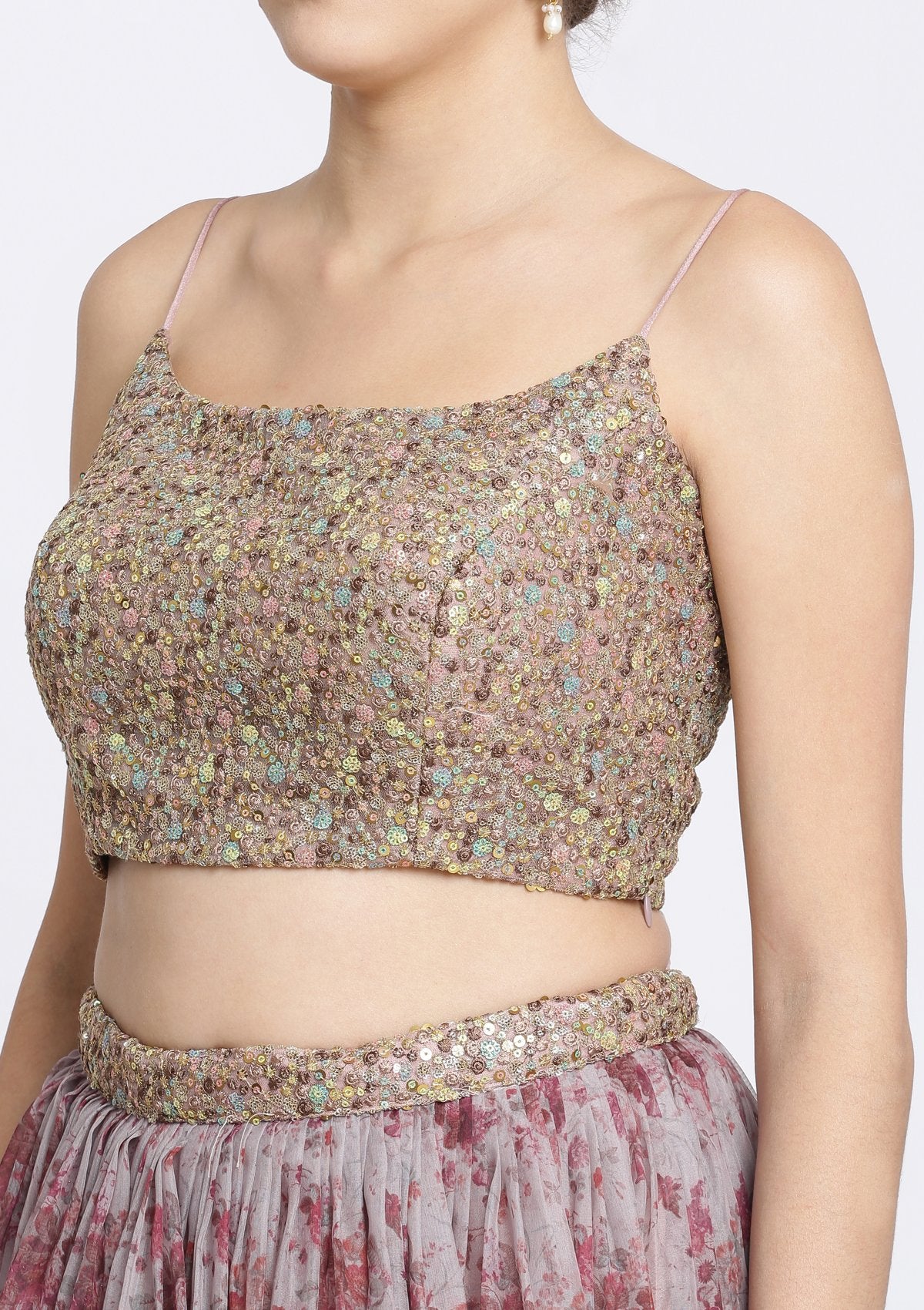Lavender and Brown Sequins Tissue Designer Lehenga-Koskii