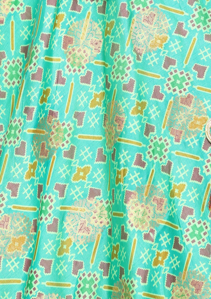 Green Thread Work Silk Designer Lehenga-Koskii