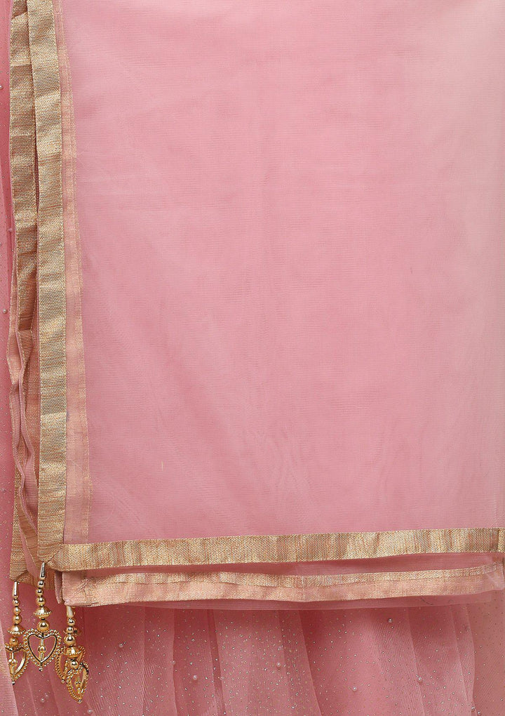 Pink Pearlwork Net Designer Lehenga-Koskii