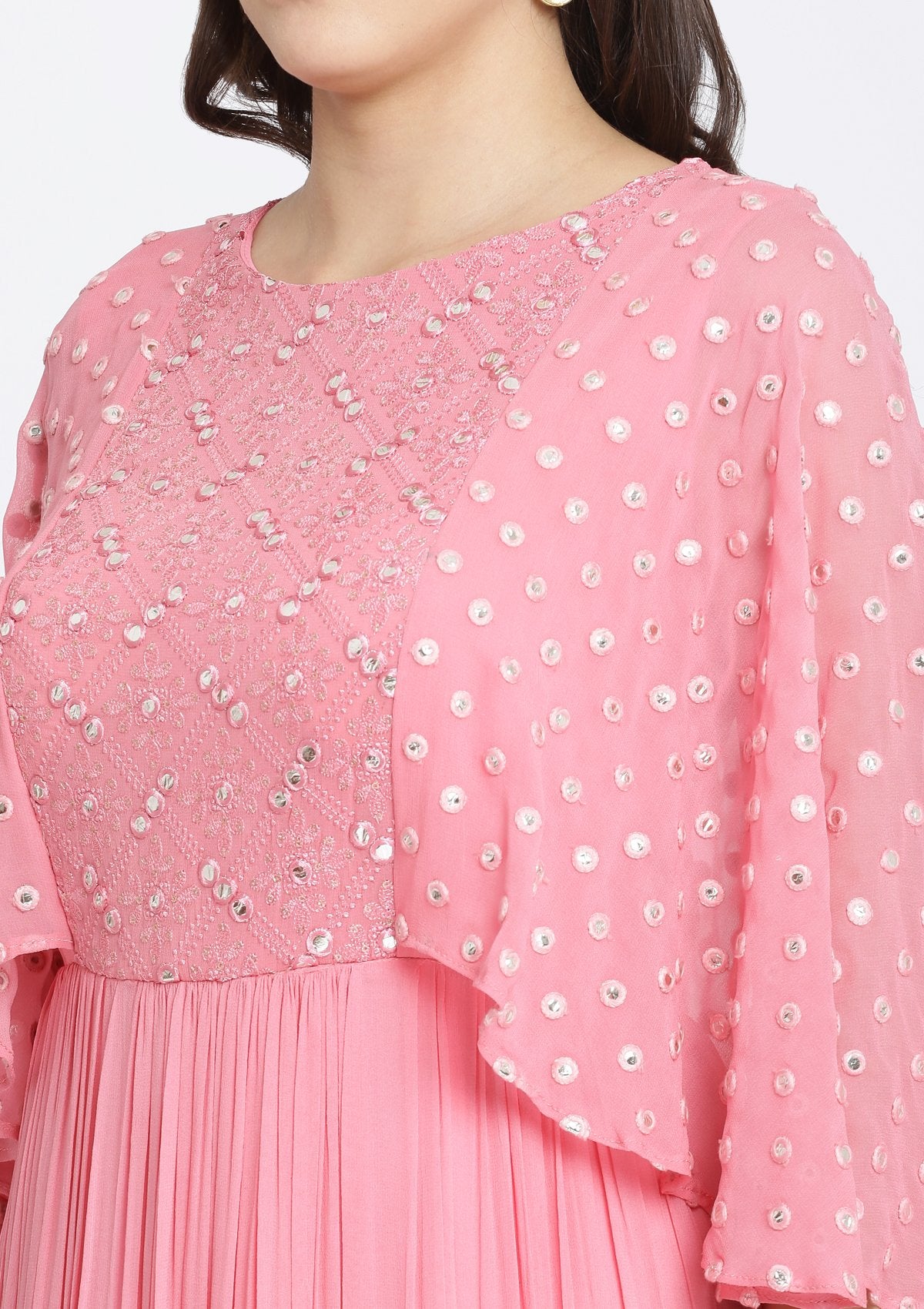 Pink Chikankari Georgette Designer Gown-Koskii