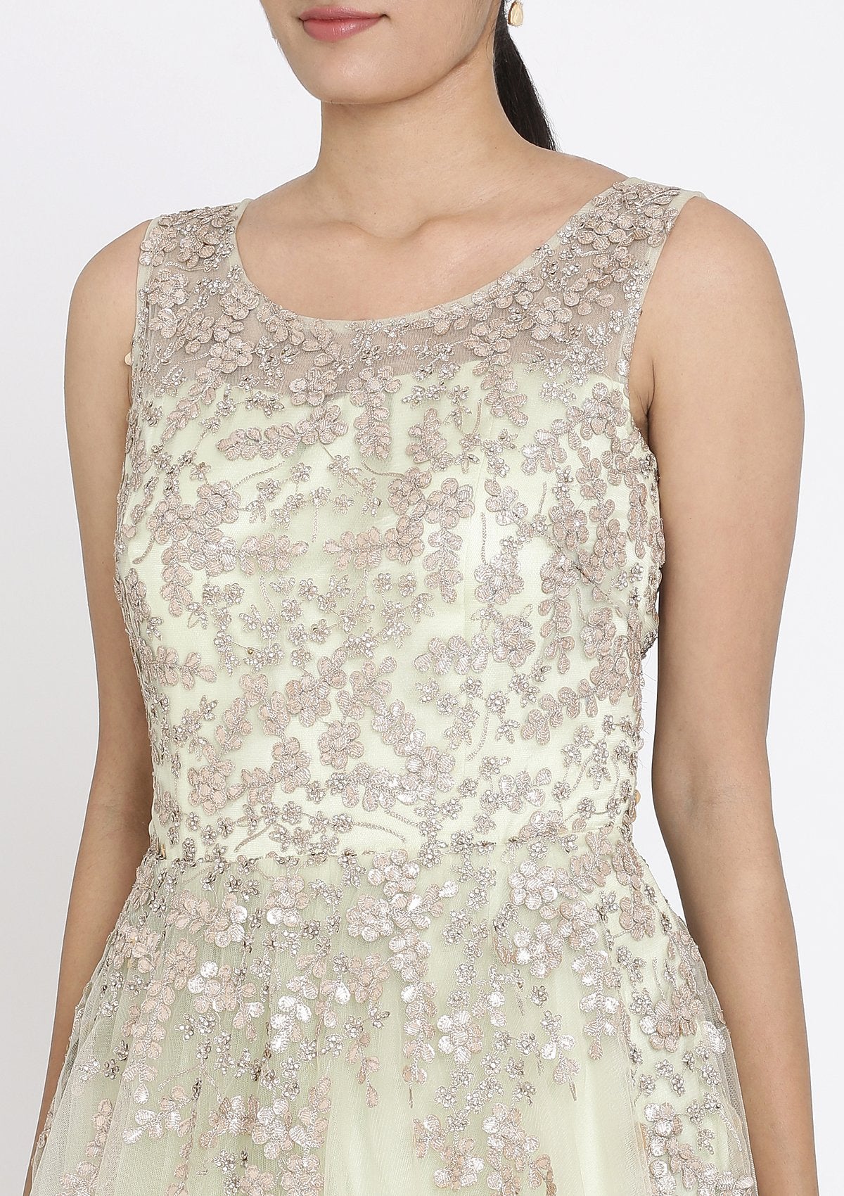 Pista Green Gotapatti Net Designer Gown - koskii
