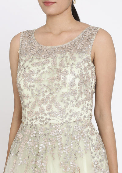 Pista Green Gotapatti Net Designer Gown - koskii