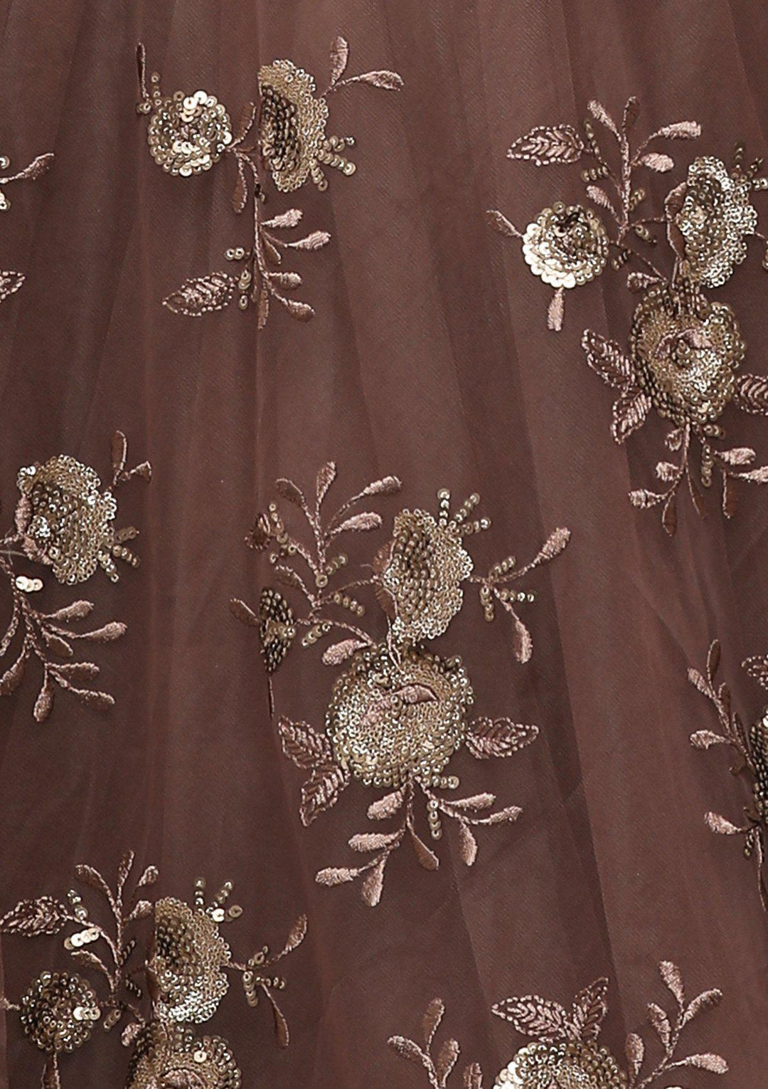 Dark Mauve Floral Net Designer Lehenga-Koskii