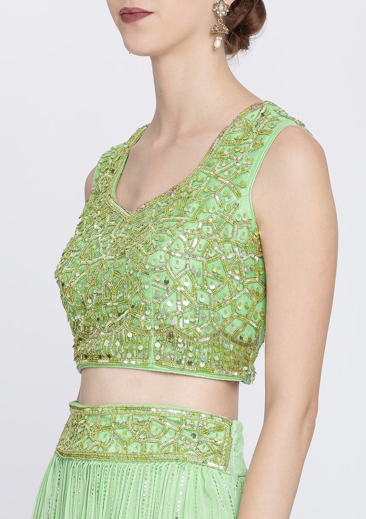 Pista Green Cutdana Georgette Designer Lehenga-Koskii