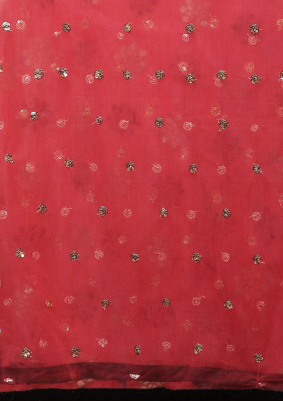 Red Monochromatic Floral printed Tissue Designer Lehenga-Koskii