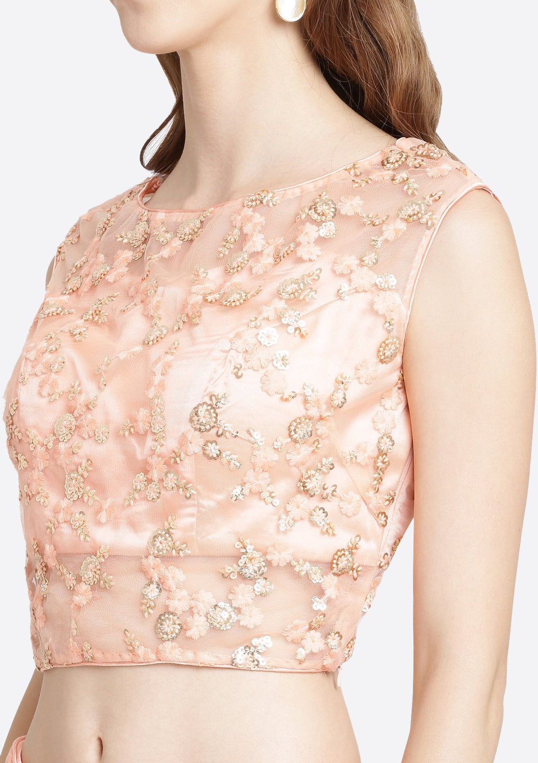 Peach Threadwork Chiffon Designer Lehenga-Koskii