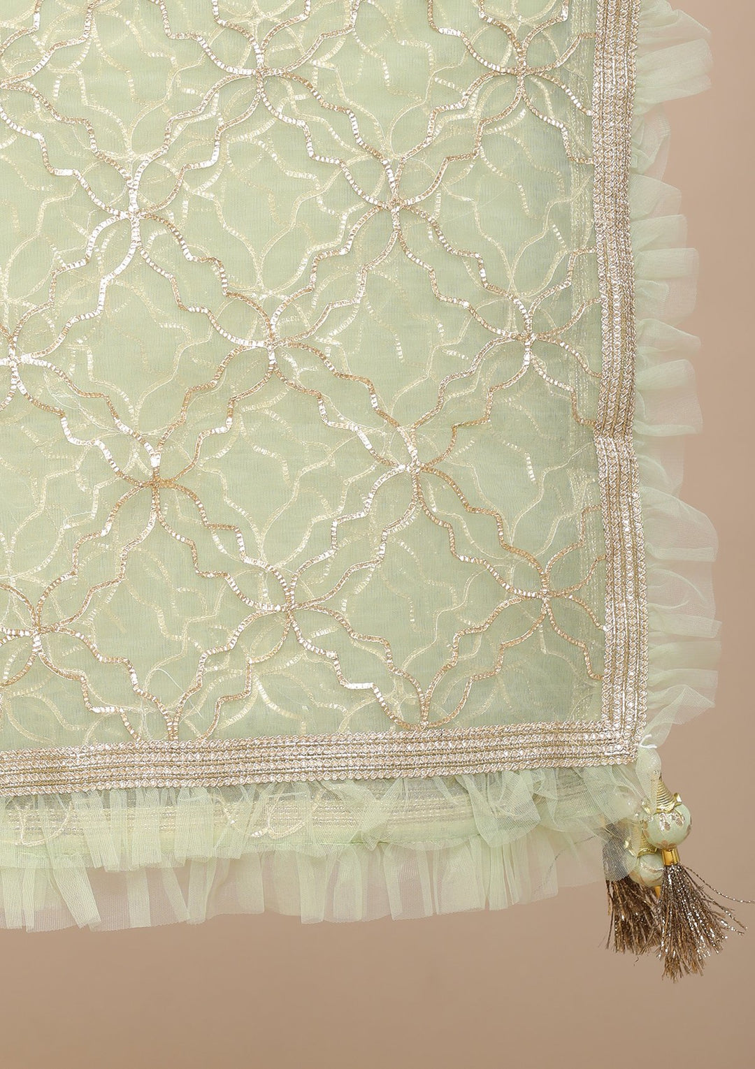 Pista Green Gotta Pathi Silk Designer Lehenga-Koskii