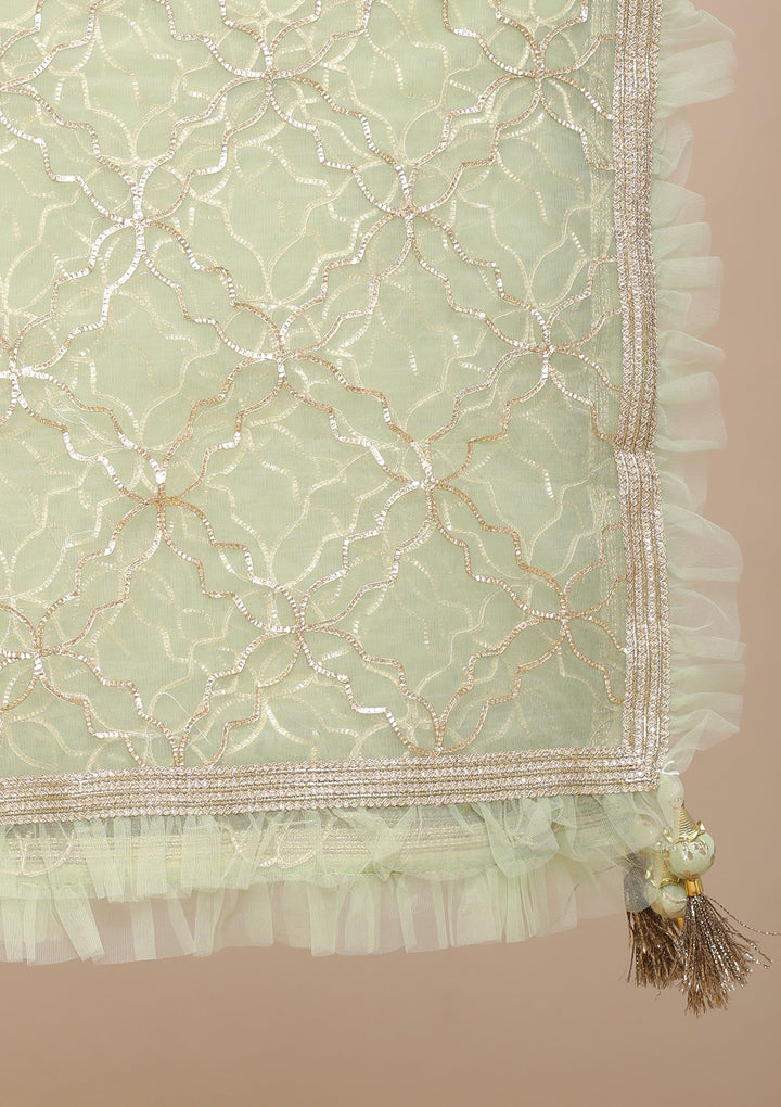 Pista Green Gotta Pathi Silk Designer Lehenga-Koskii