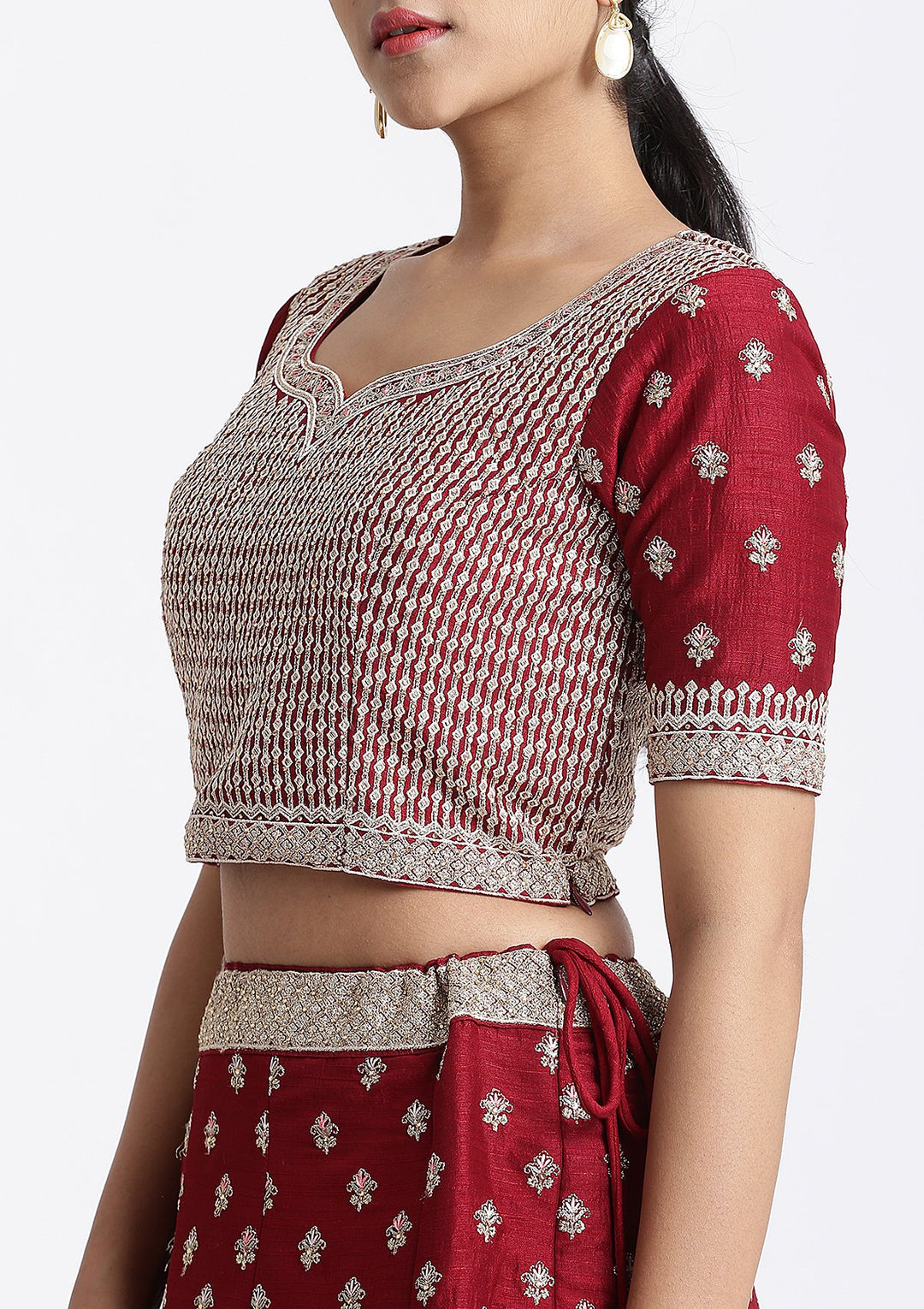 Maroon Zari Work Rawsilk Designer Lehenga-Koskii