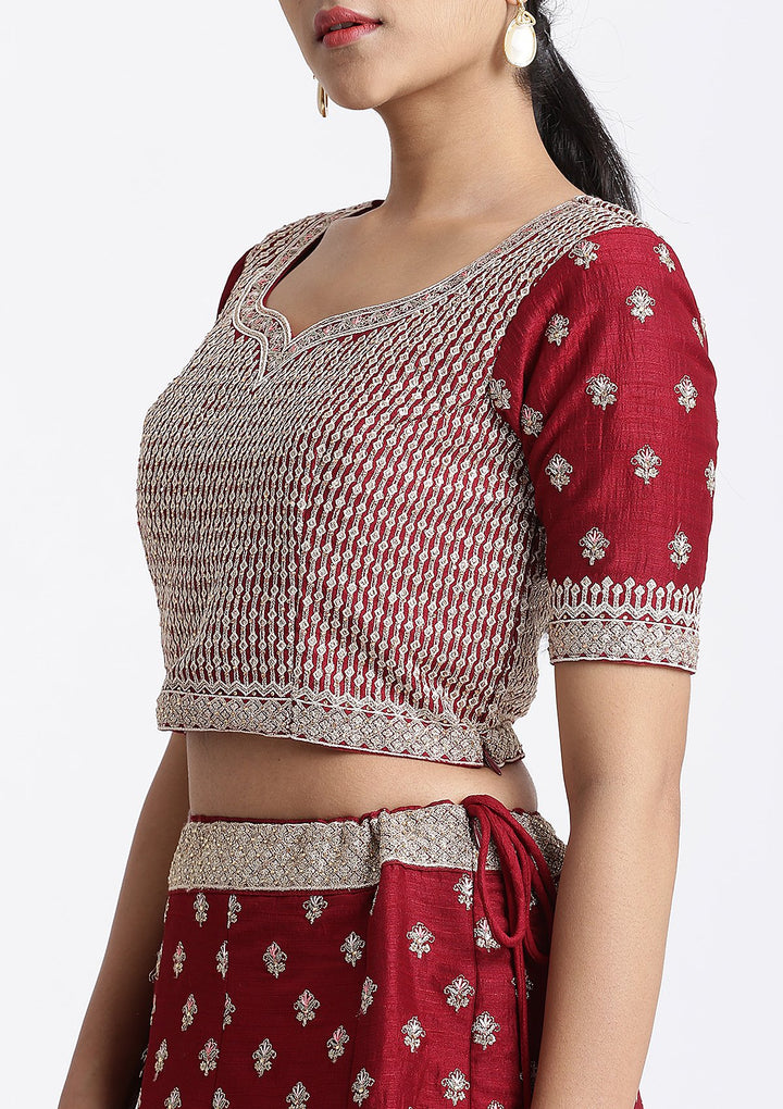 Maroon Zari Work Rawsilk Designer Lehenga-Koskii