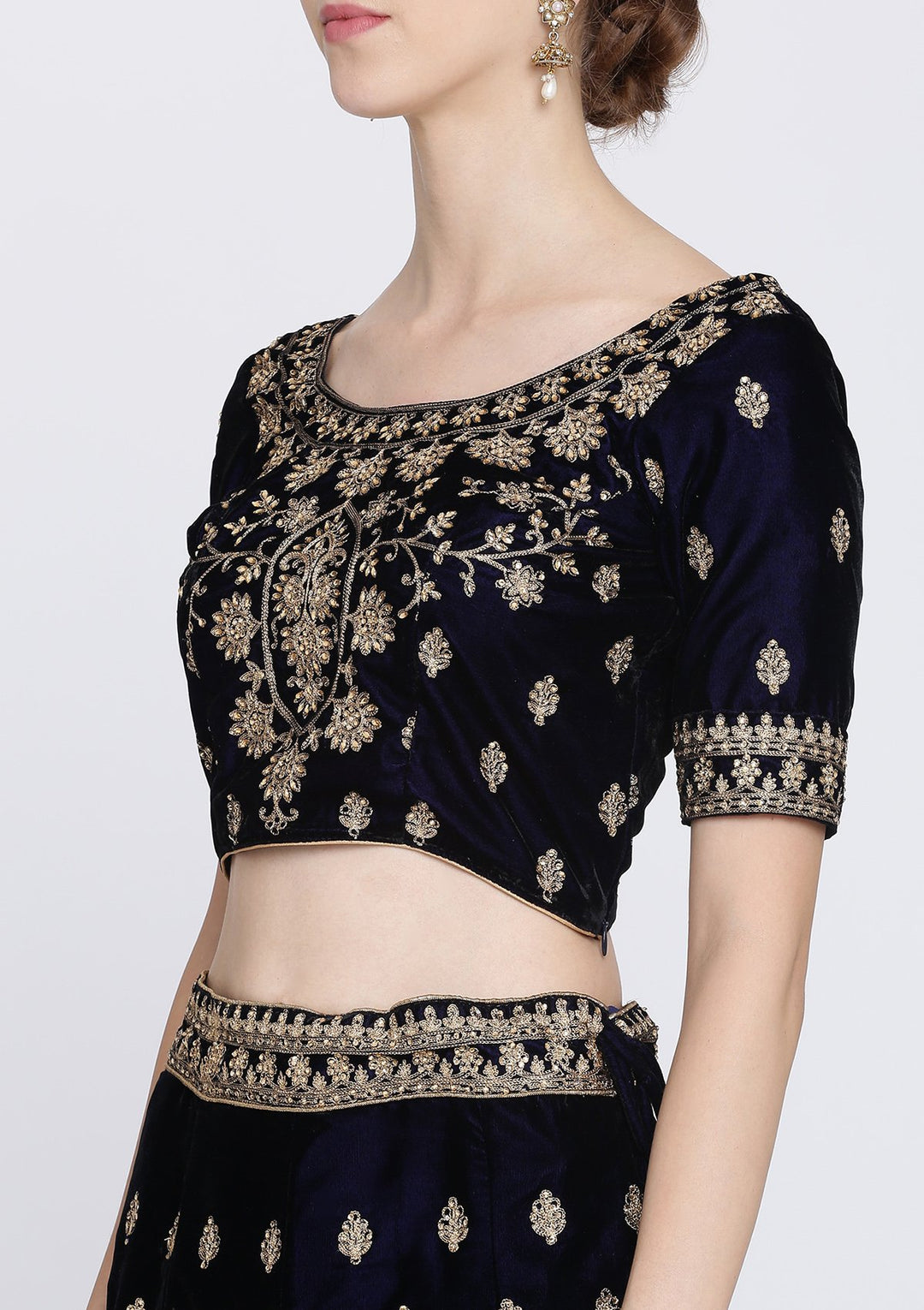 Navy Blue Zariwork Velvet Designer Lehenga-Koskii