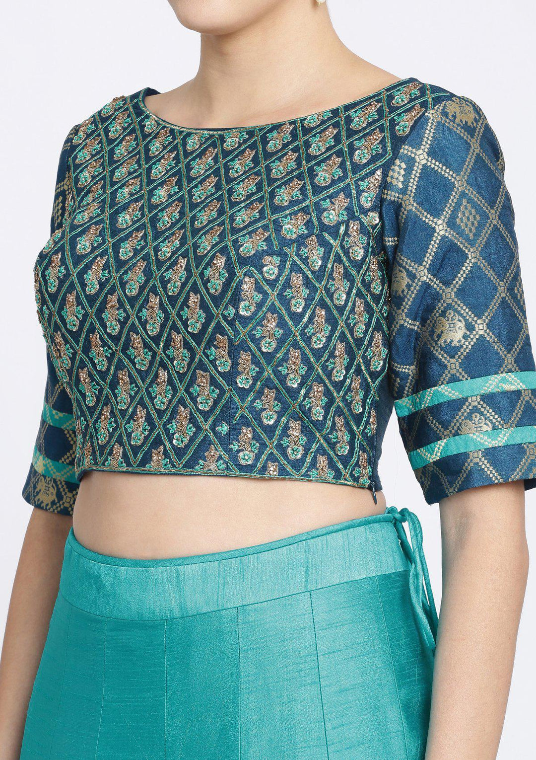 Turquoise Blue Zardosi Rawsilk Designer Lehenga-Koskii